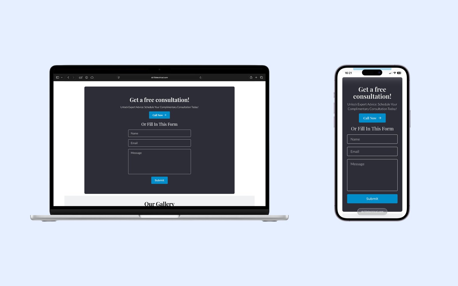 Low-friction conversion section screenshot from the DC-10 Electrical turned local Swansea searches into trust-led enquiries across Gower case study