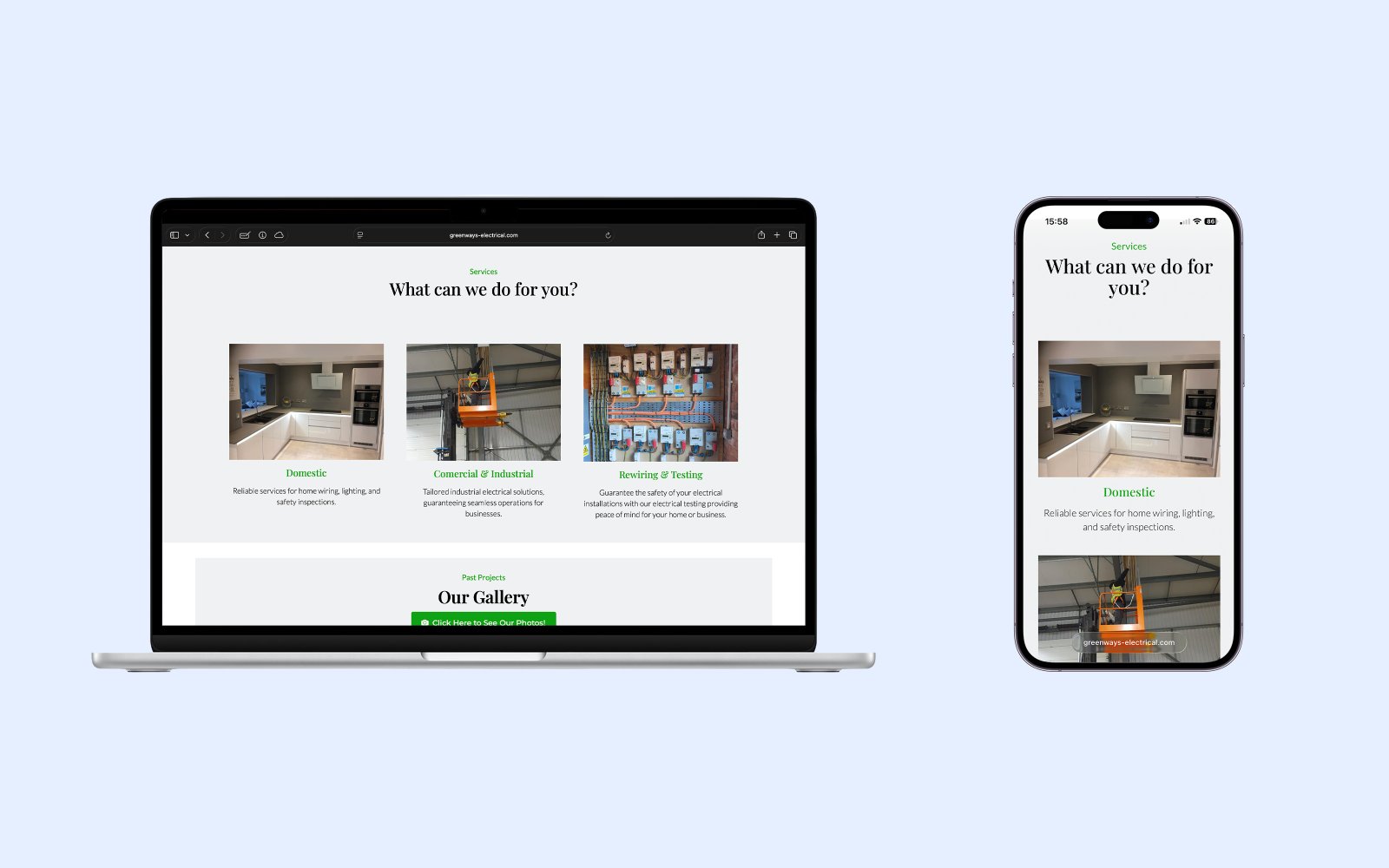 Services laid out so customers can self-qualify screenshot from the Greenways Electrical brought in 630 engaged local visitors looking for trusted electricians in Llanelli case study