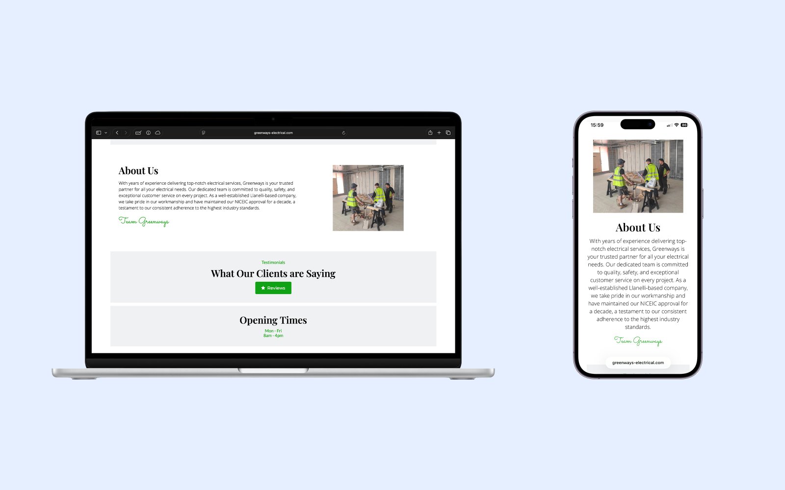 Credibility built into the page flow screenshot from the Greenways Electrical brought in 630 engaged local visitors looking for trusted electricians in Llanelli case study