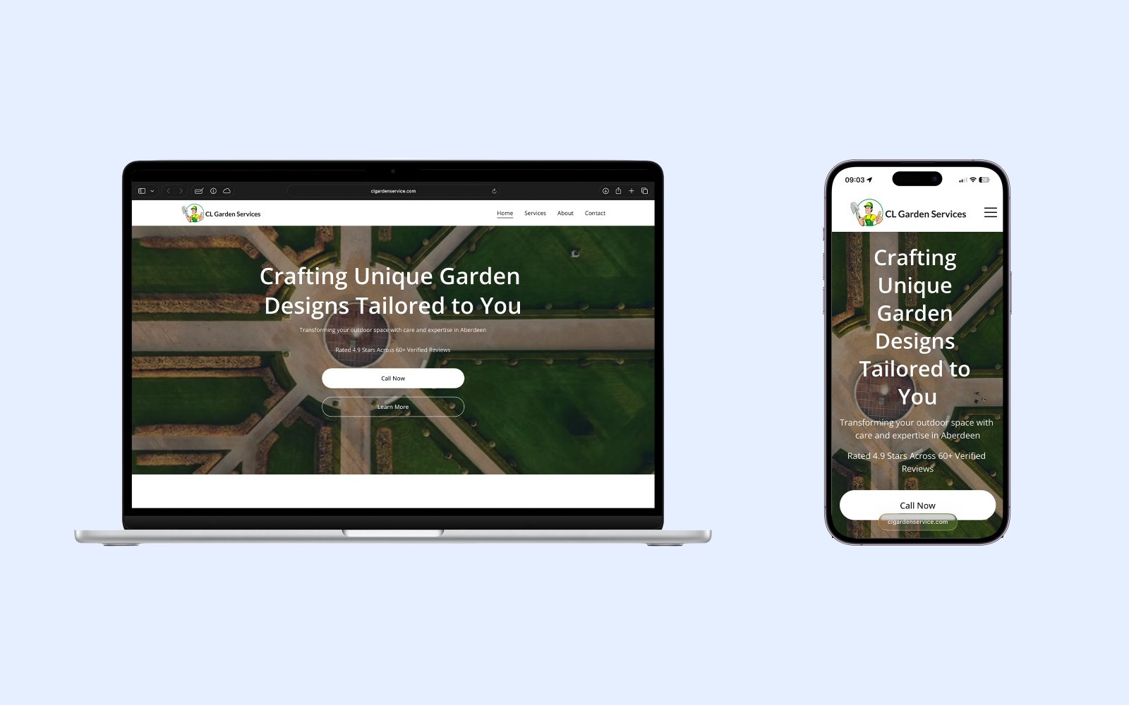 Homepage hero section example for Gardeners by MyTrady